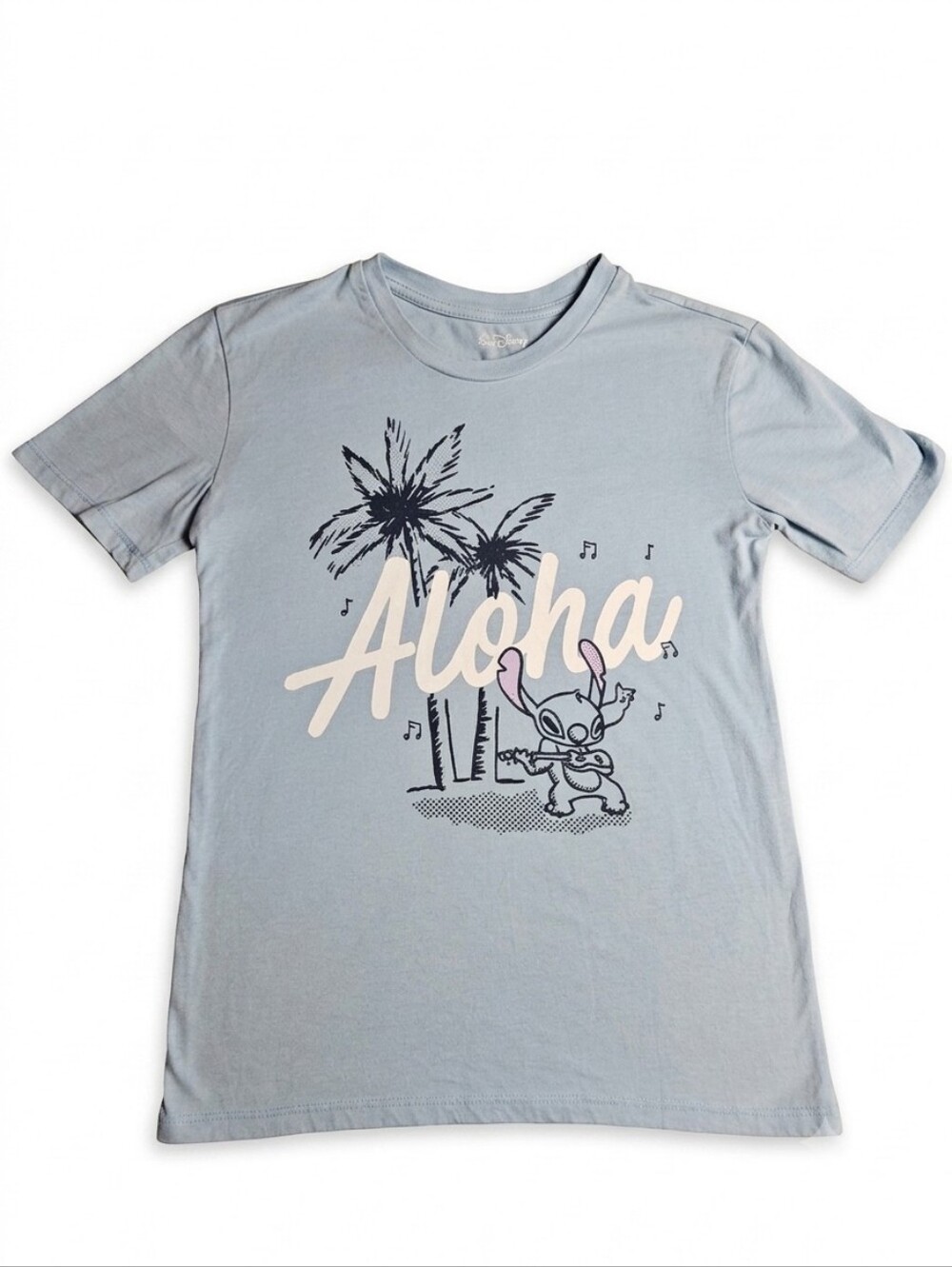 Disney Stitch Girls XS Aloha Surfboard Graphic Tee Light Blue